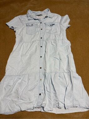 Light Blue Denim Shirt Dress with Button Front